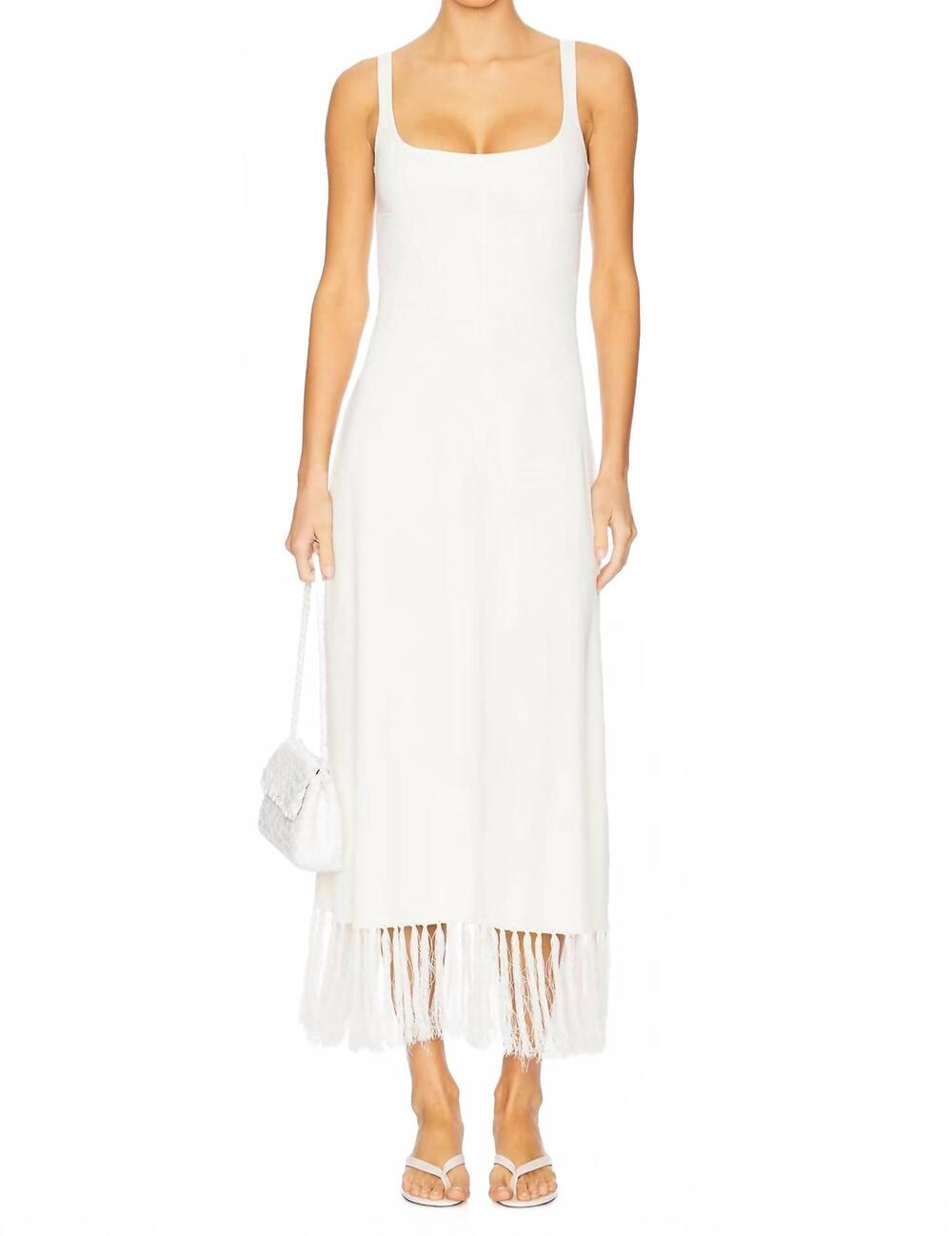 NEW CLEA silas fringe knit dress in off white